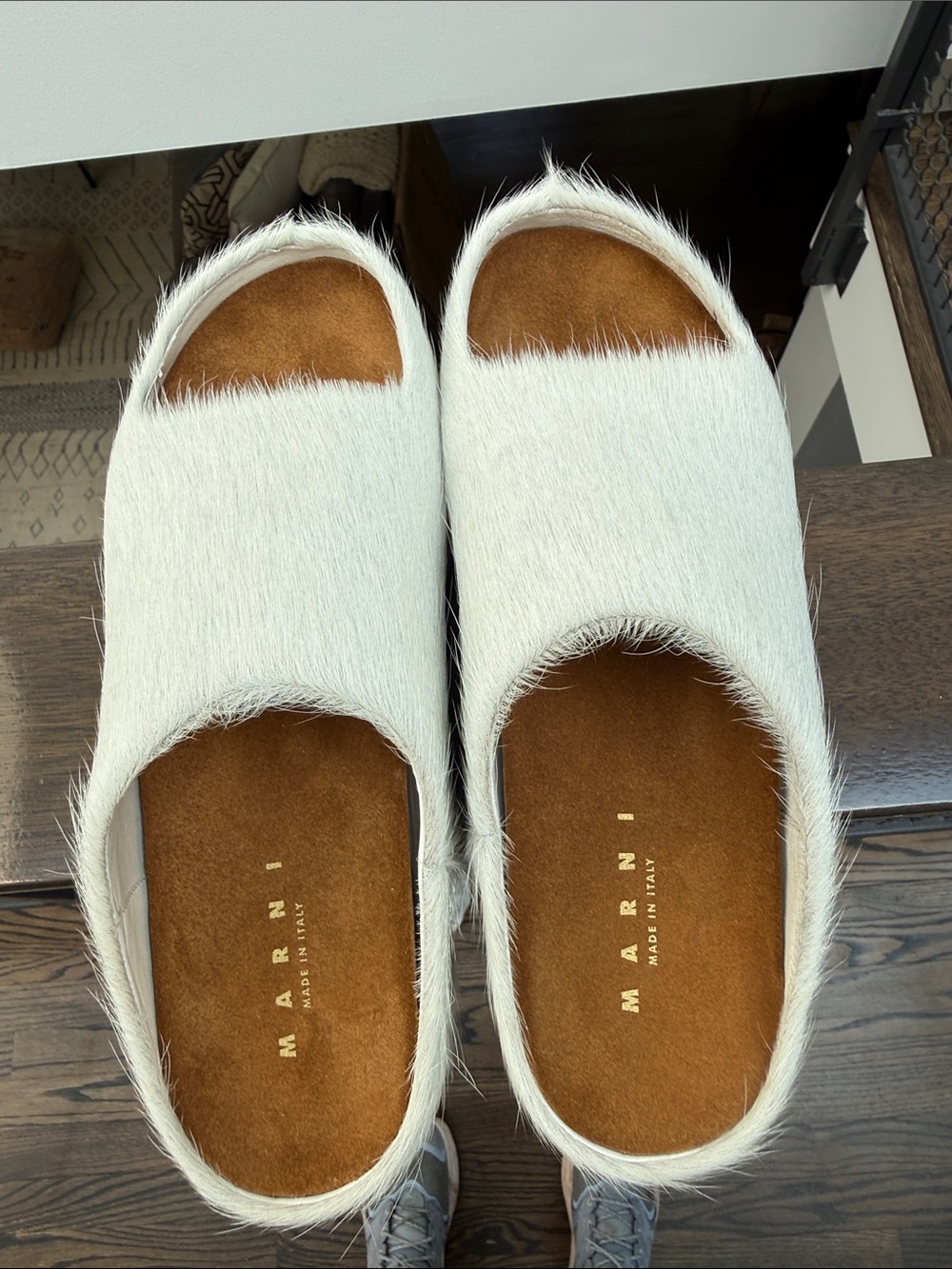 NWT Marni White REAL Calf Hair Platform Clog Mules - Picture 2 of 12